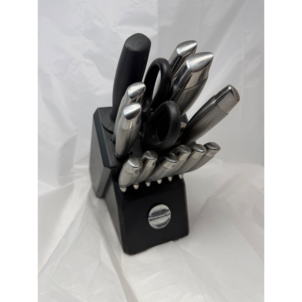 KitchenAid 12 Piece Knife Set with Block Stainless Steel Silver Black KKFSS12BO